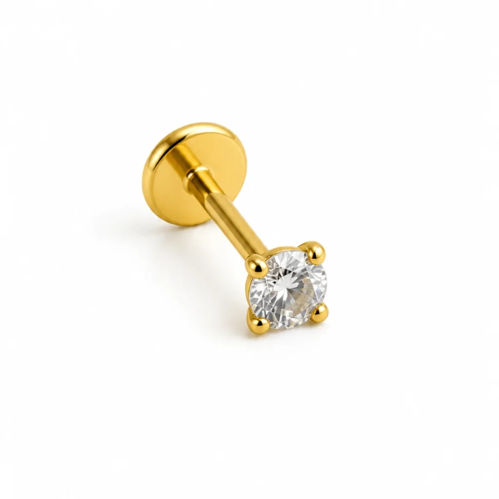 Piercing Labret Strass Solitaire Doré