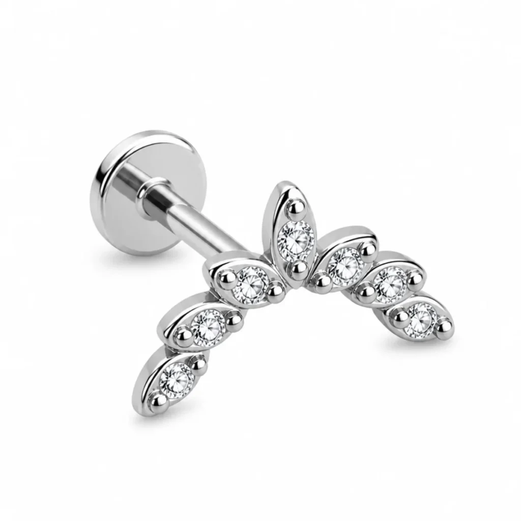 Piercing Labret Papillon Strass Argenté