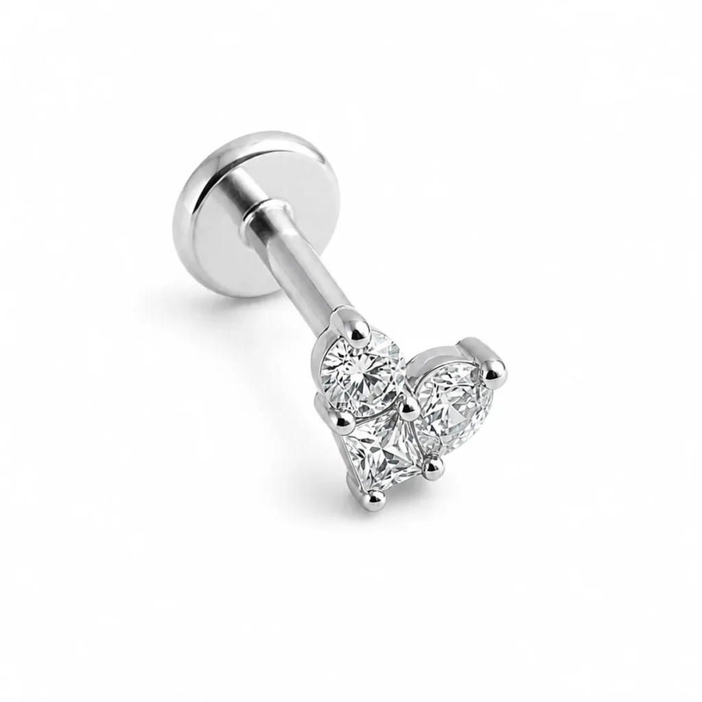 Piercing Labret Cœur 3 Strass Argenté