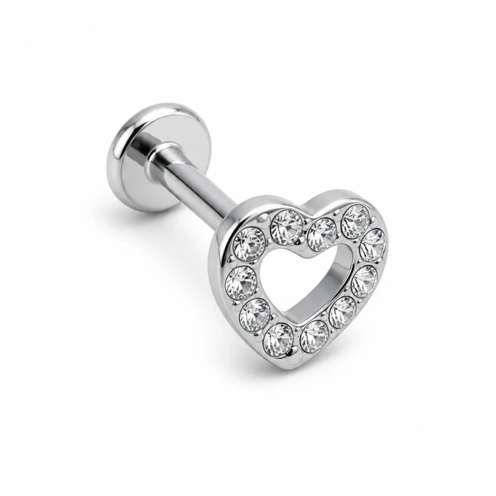 Piercing Labret Cœur Contour Strass Argenté