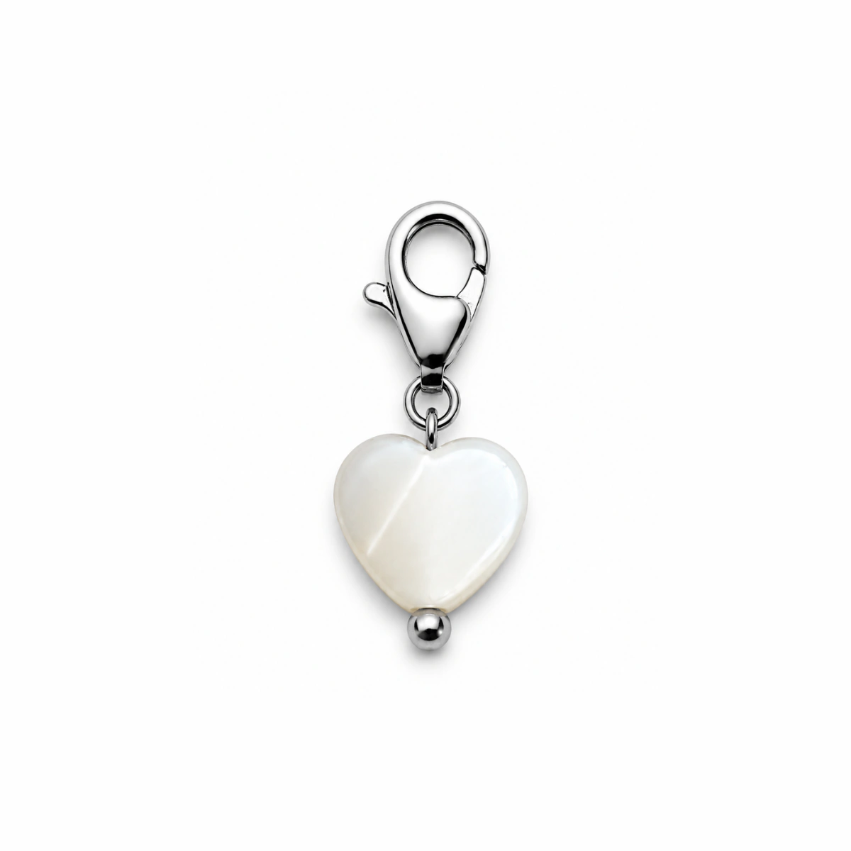 Charm – coeur nacré argenté (coeur plat)