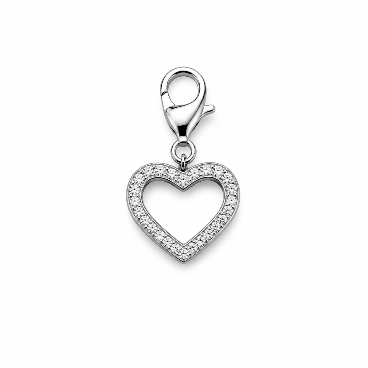 Charm – coeur strass argenté (ajouré)