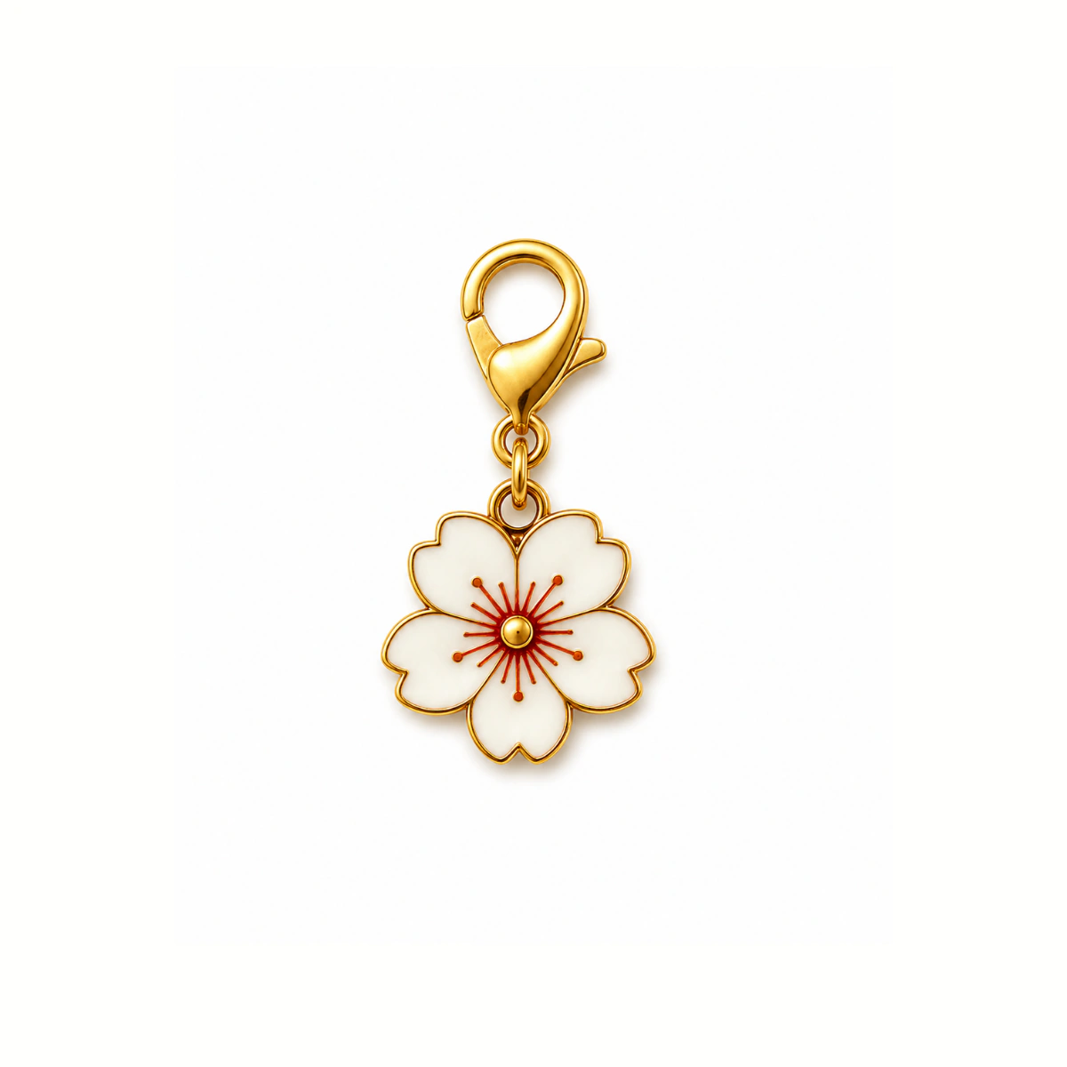 Charm – Fleur de Cerisier Émail Blanc Doré