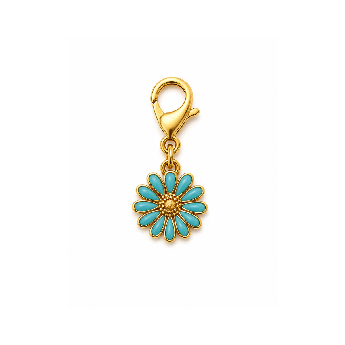 Charm – Marguerite Émail Turquoise Dorée