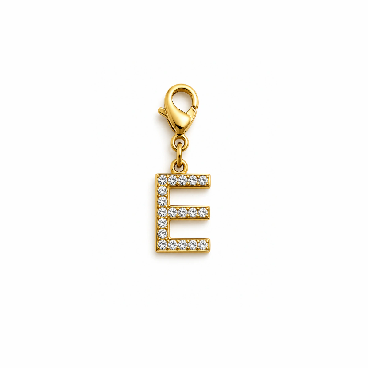 Charm – Lettre E strass dorée
