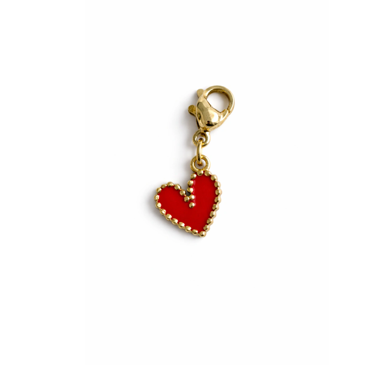 Charm – Cœur Émail Rouge Lisse Doré