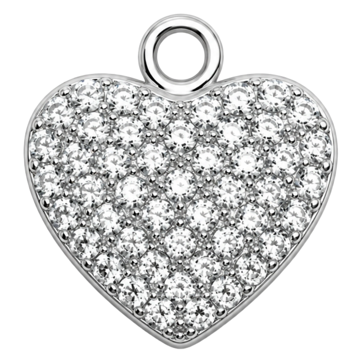 Charm – coeur strass argenté (coeur plat)