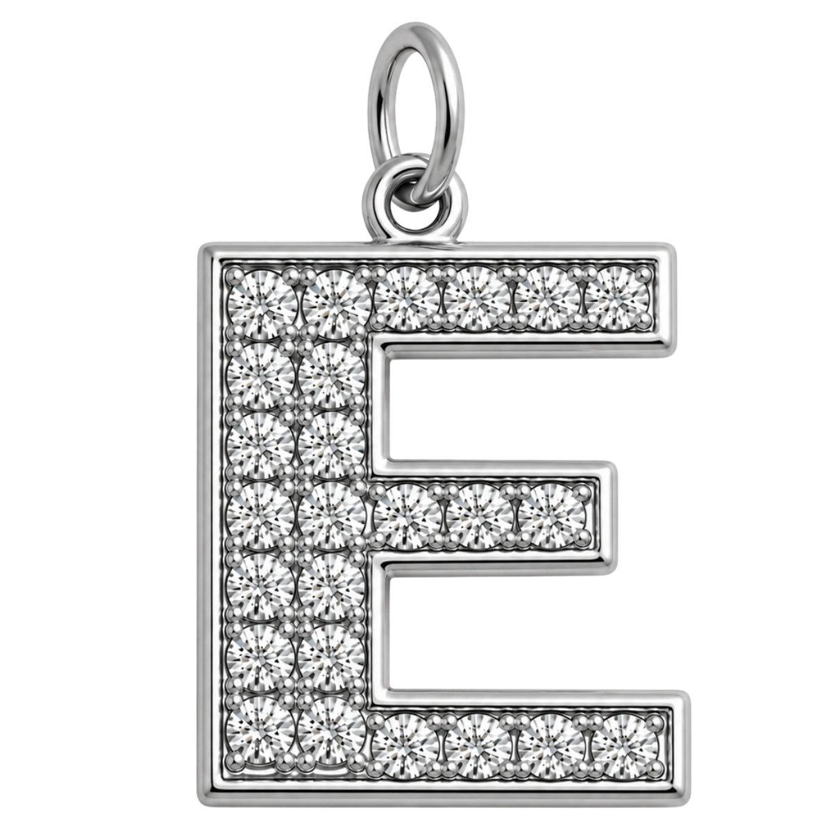 Charm – lettre E strass argentée