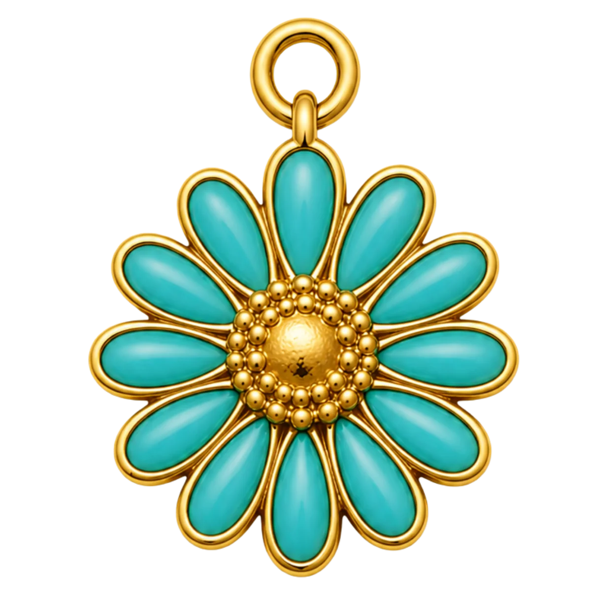 Charm – Marguerite Émail Turquoise Dorée