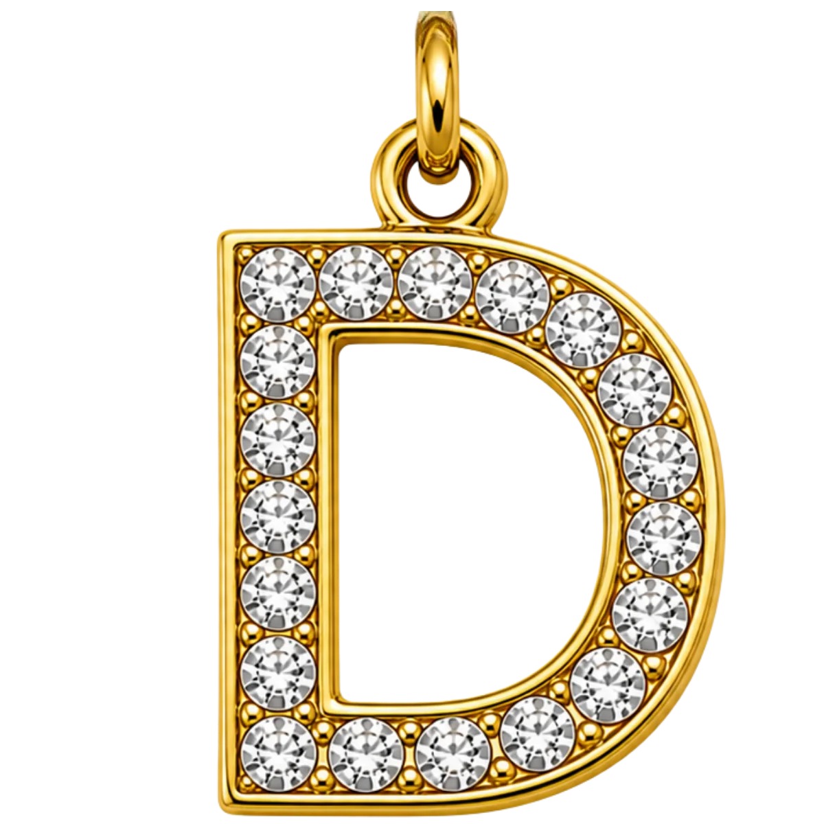 Charm – Lettre D strass dorée