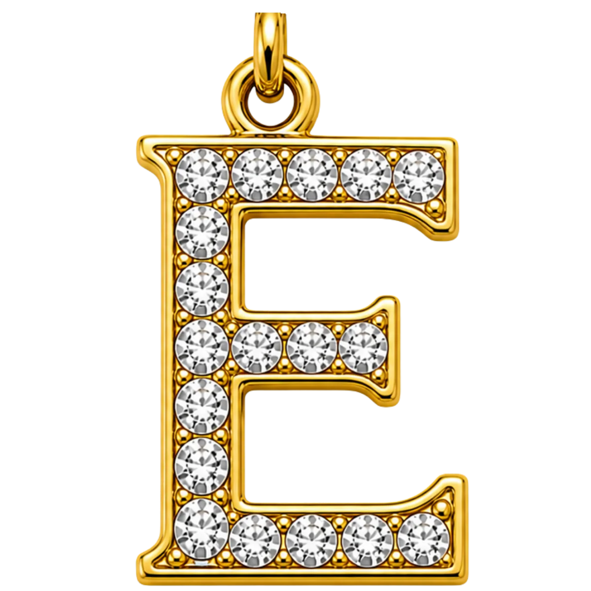 Charm – Lettre E strass dorée
