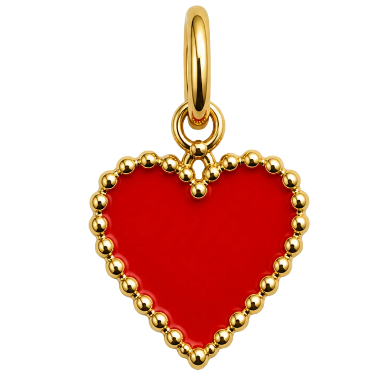 Charm – Cœur Émail Rouge Lisse Doré