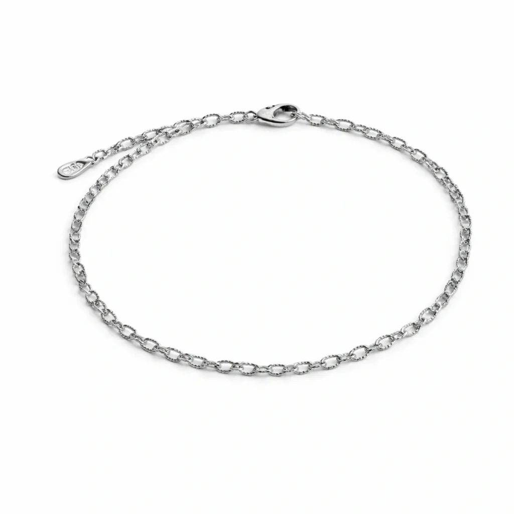 Chaîne maille fine perlée argentée